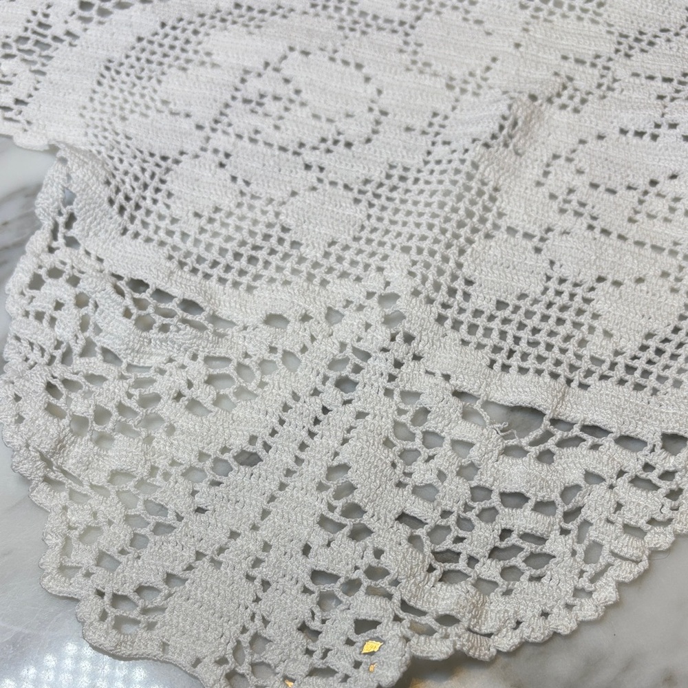 Handmade 35" White Lace Table Runner - Picture 2 of 8